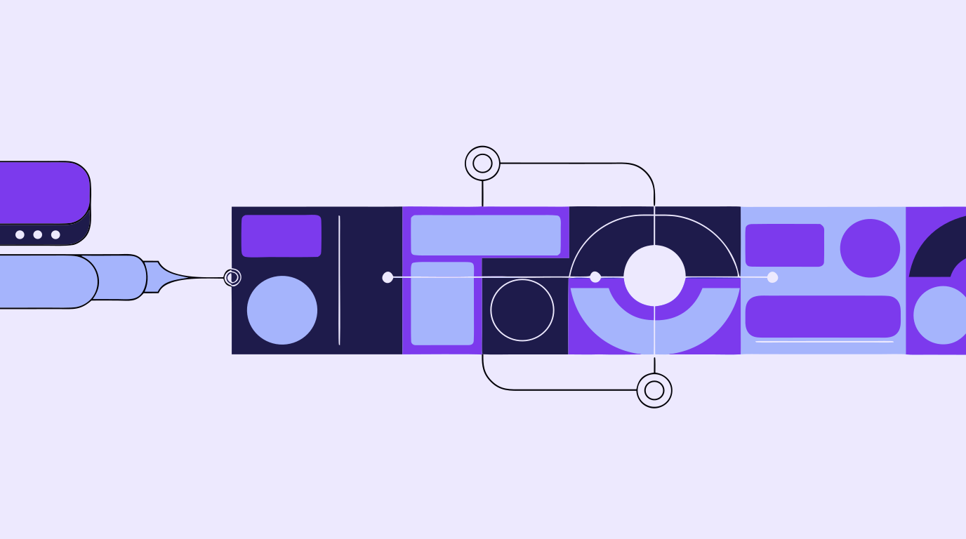 A vector editing toolbar with pen tool and path nodes assembling a strip of storyboard panels