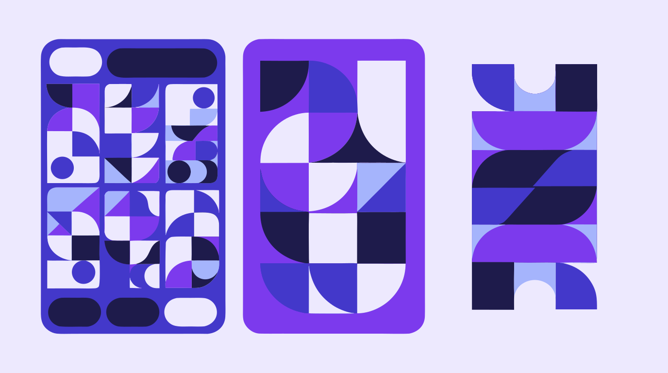 A brand kit exporting as SVG and PNG tiles into a website layout, a video title card, and a printed card