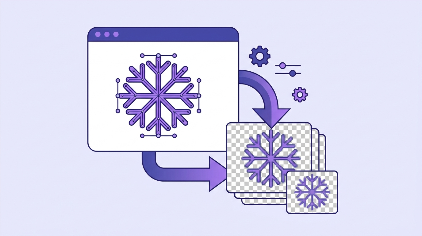 A vector graphic in a browser window being exported as PNG image files at multiple sizes