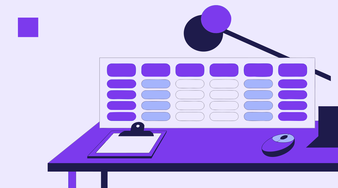 A shot list spreadsheet with scene, shot type, angle, and status columns laid out on a production desk