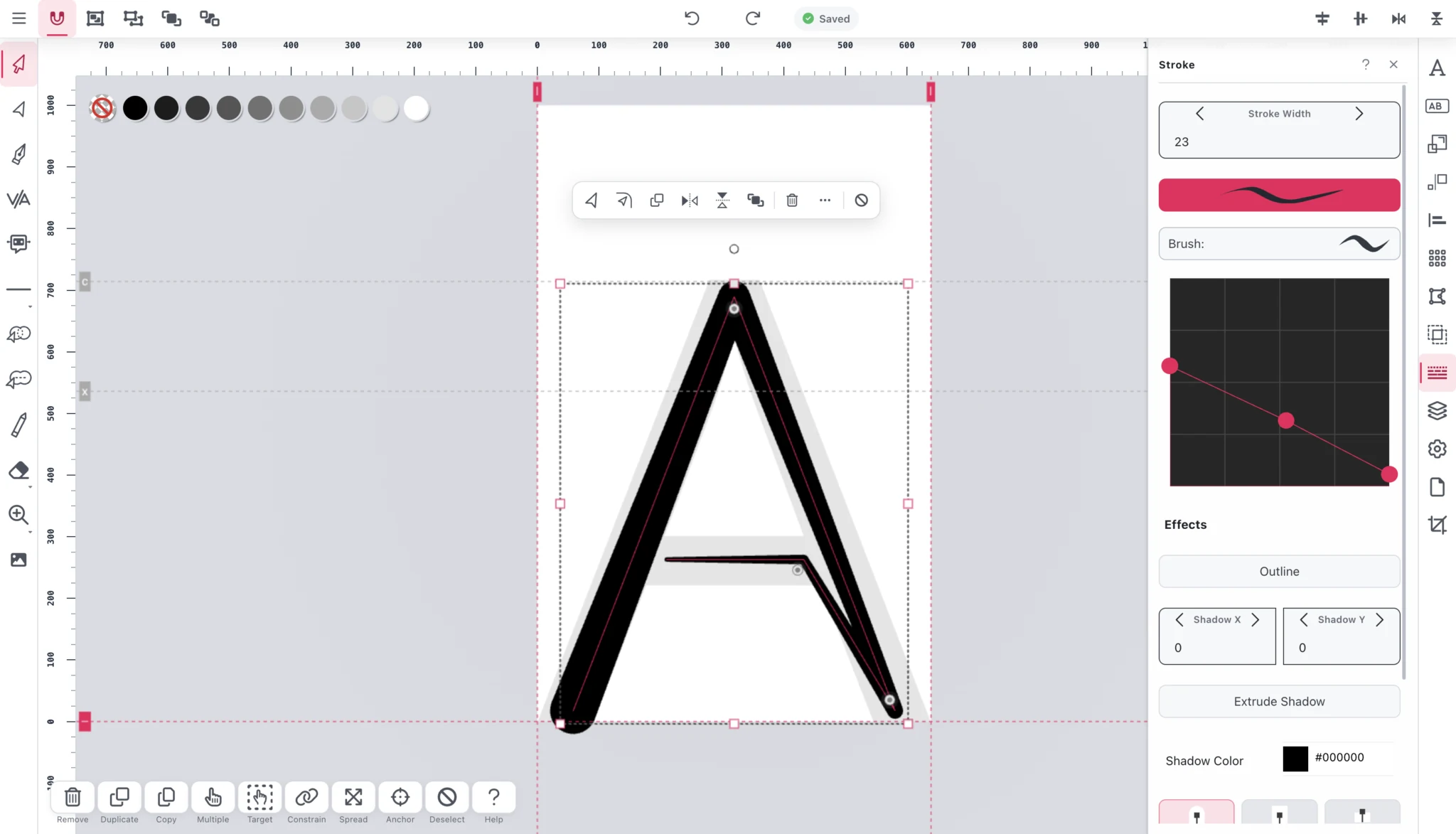 Designing a custom A using stroke width and profile controls
